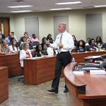 David Daniel, Carrollton Chic-fil-a franchisee, visits college of business classroom.