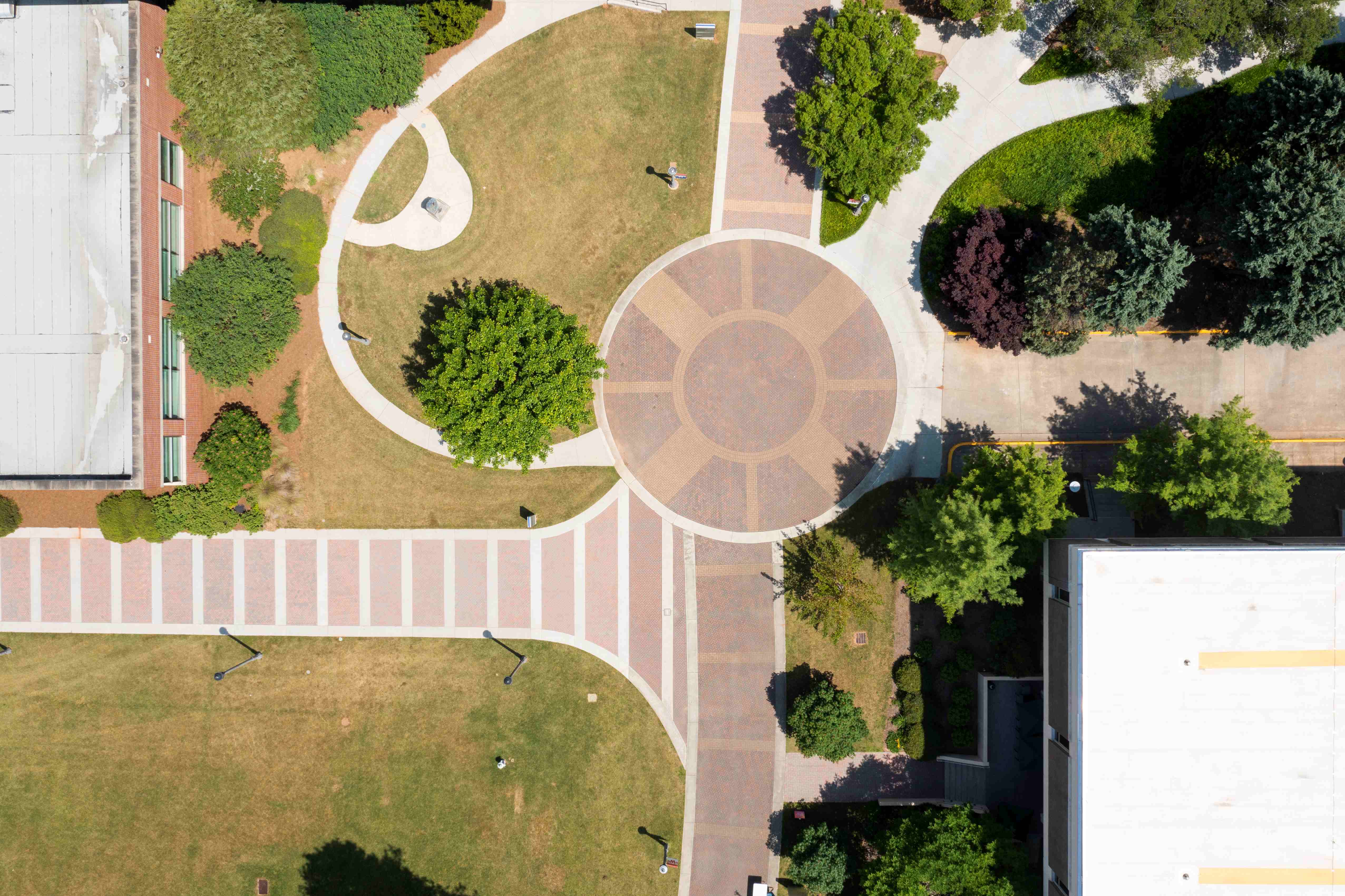 Center of campus with circular walking area.