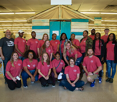 A group of students inside a store