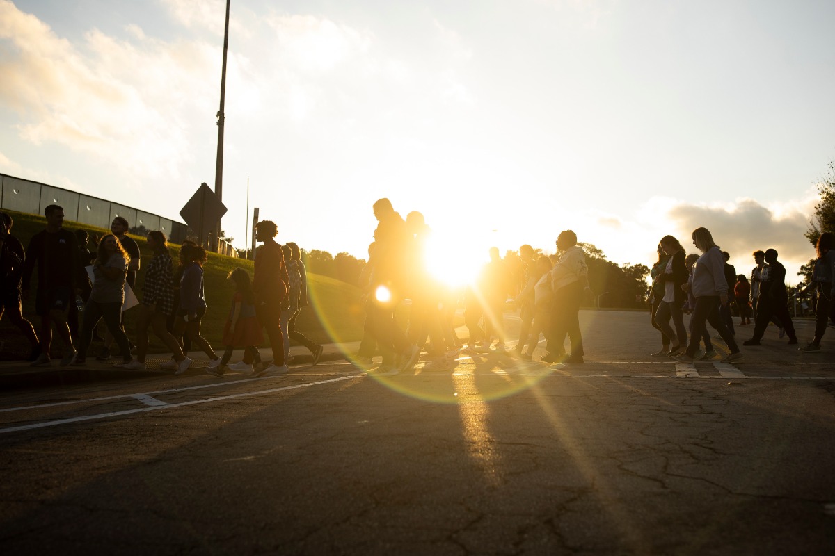 students marching