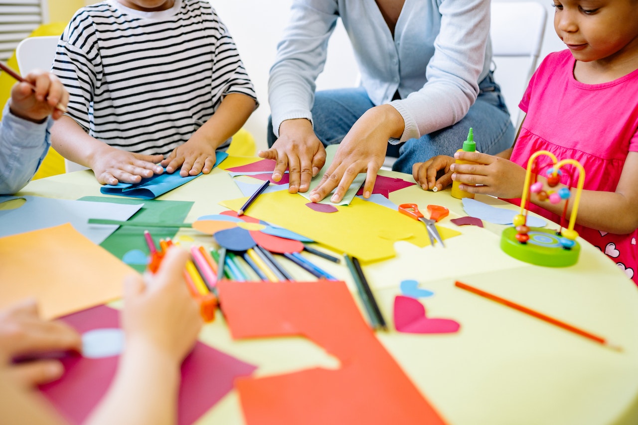 Children at a craft table