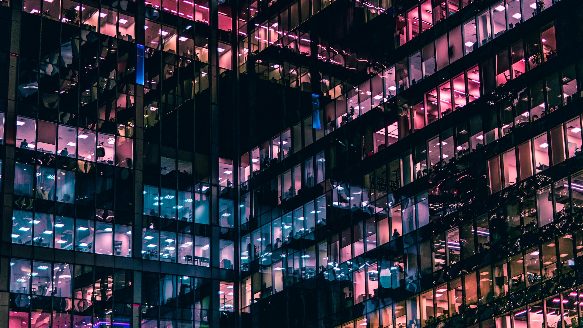 Offices in a hue of purple light