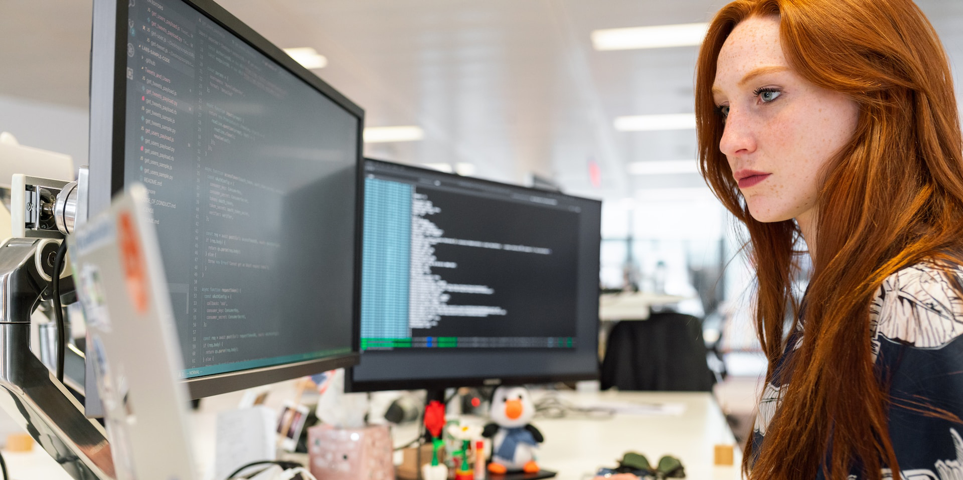 Woman at a computer working