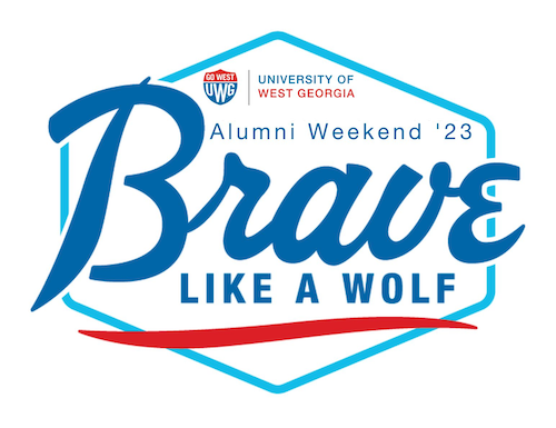 Brave like a wolf alumni weekend '23 logo