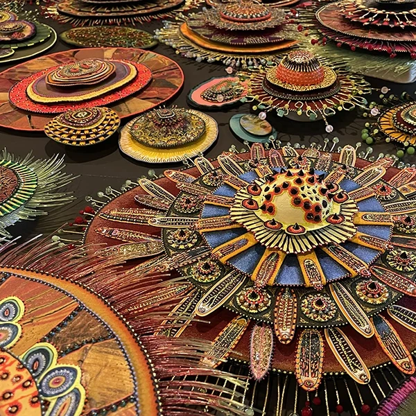 installation with brightly colored 3d objects