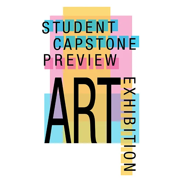 typography with exhibition title in modern color blocks