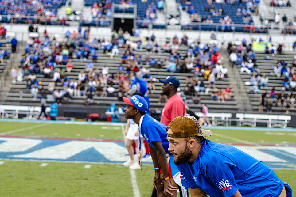 students doing in-game experience at UWG football game