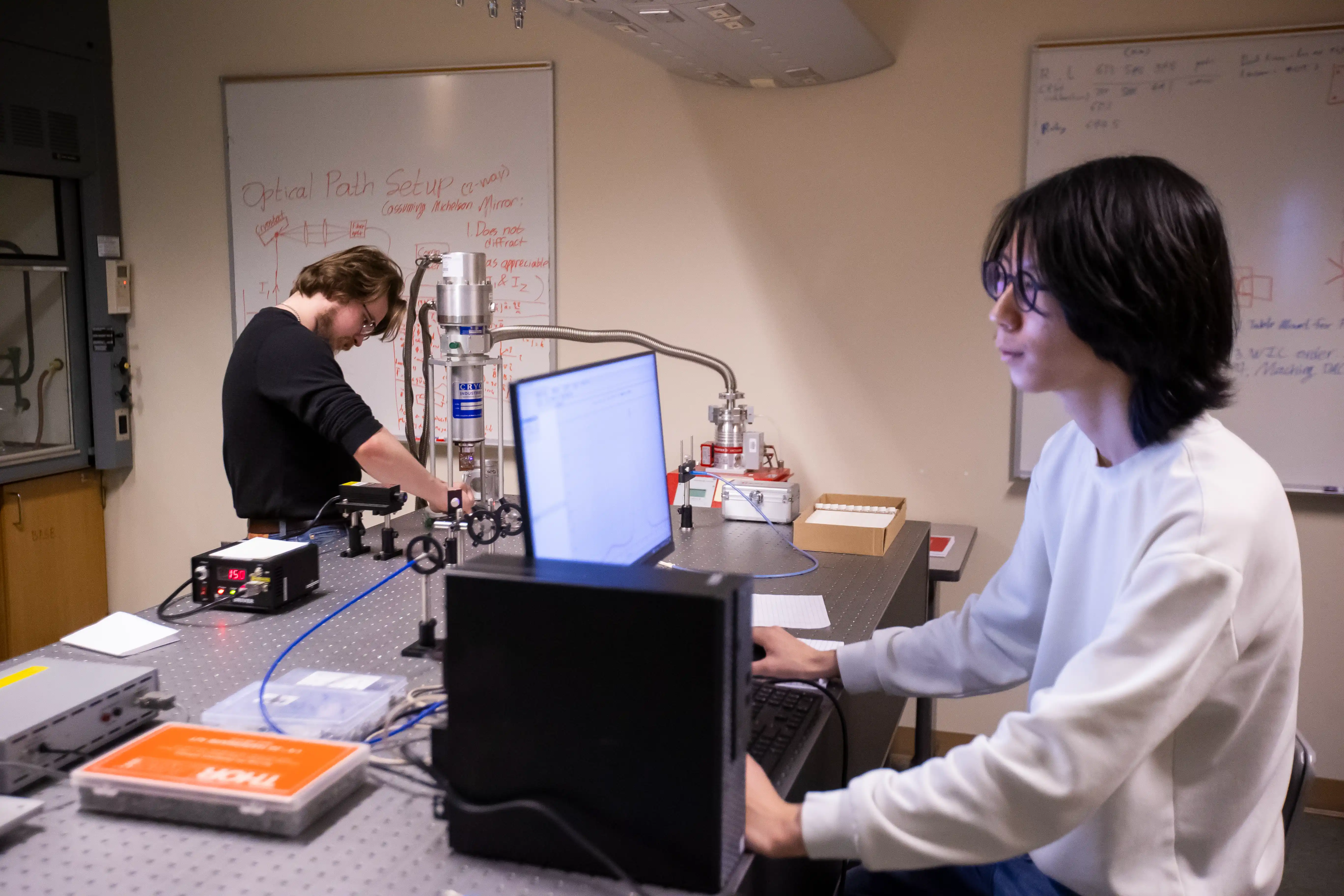 Two students working in materials science lab