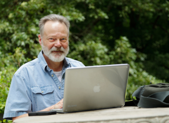 man taking online career training