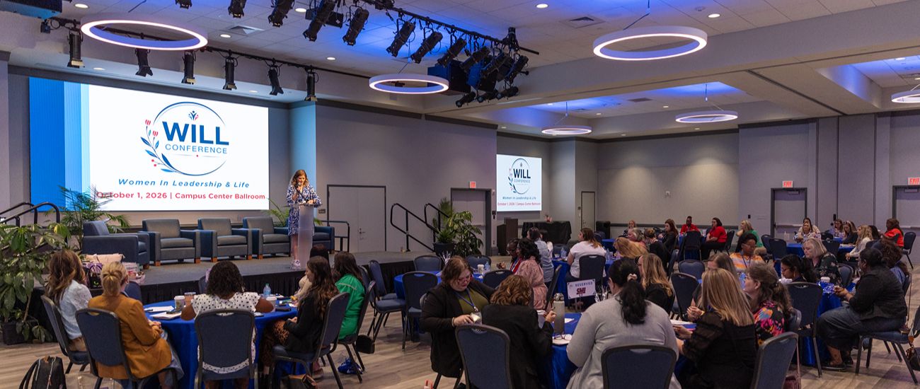 Female conference participants at the WILL Fall 2026 in the UWG Campus Center.