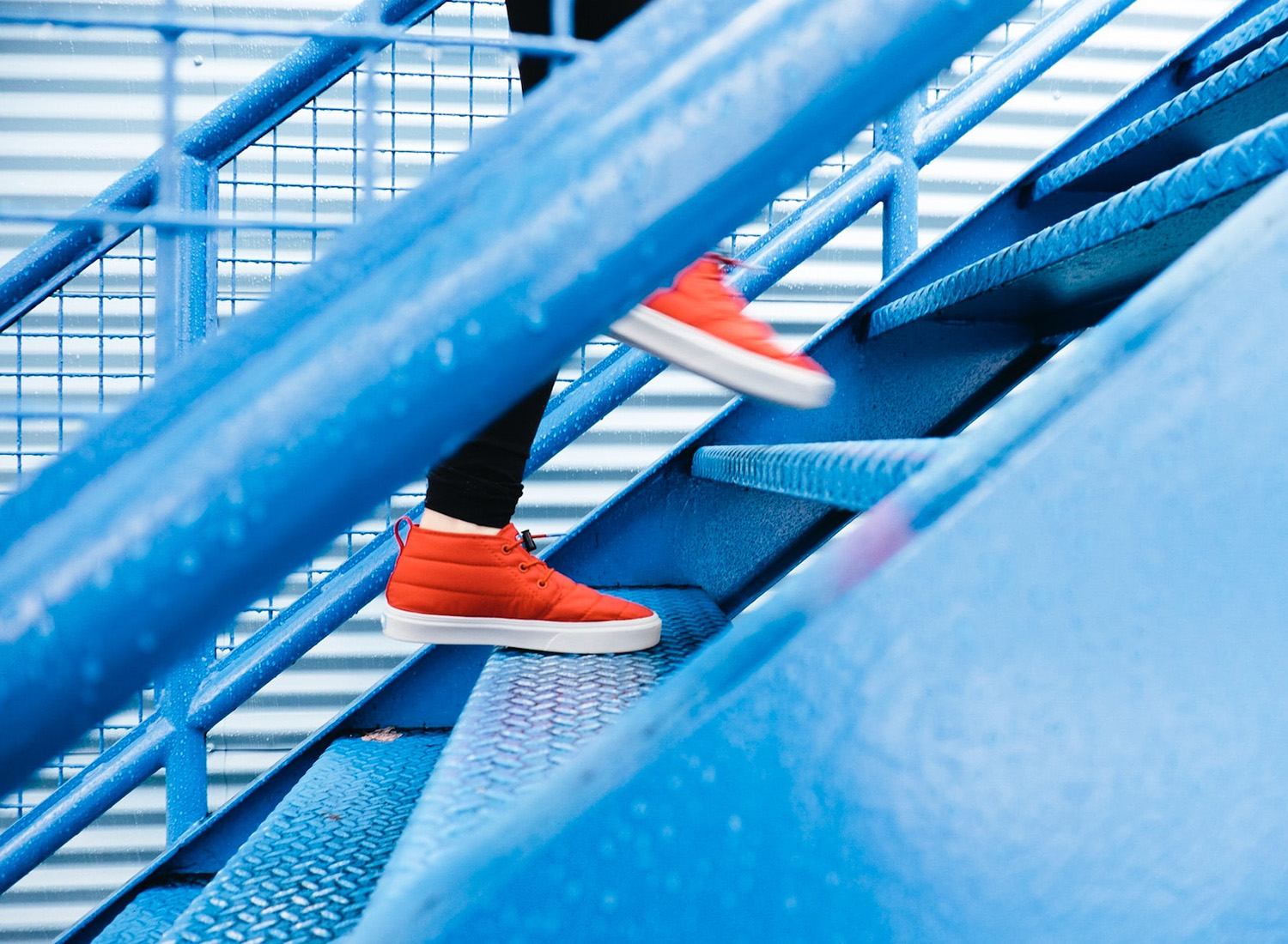 Person walking up stairs
