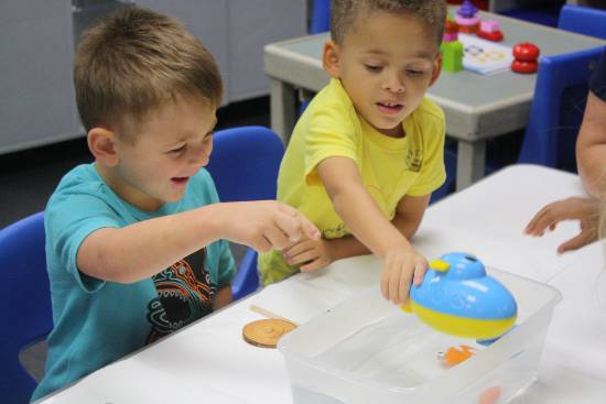 Students engaging in a pre-k makerspace activity