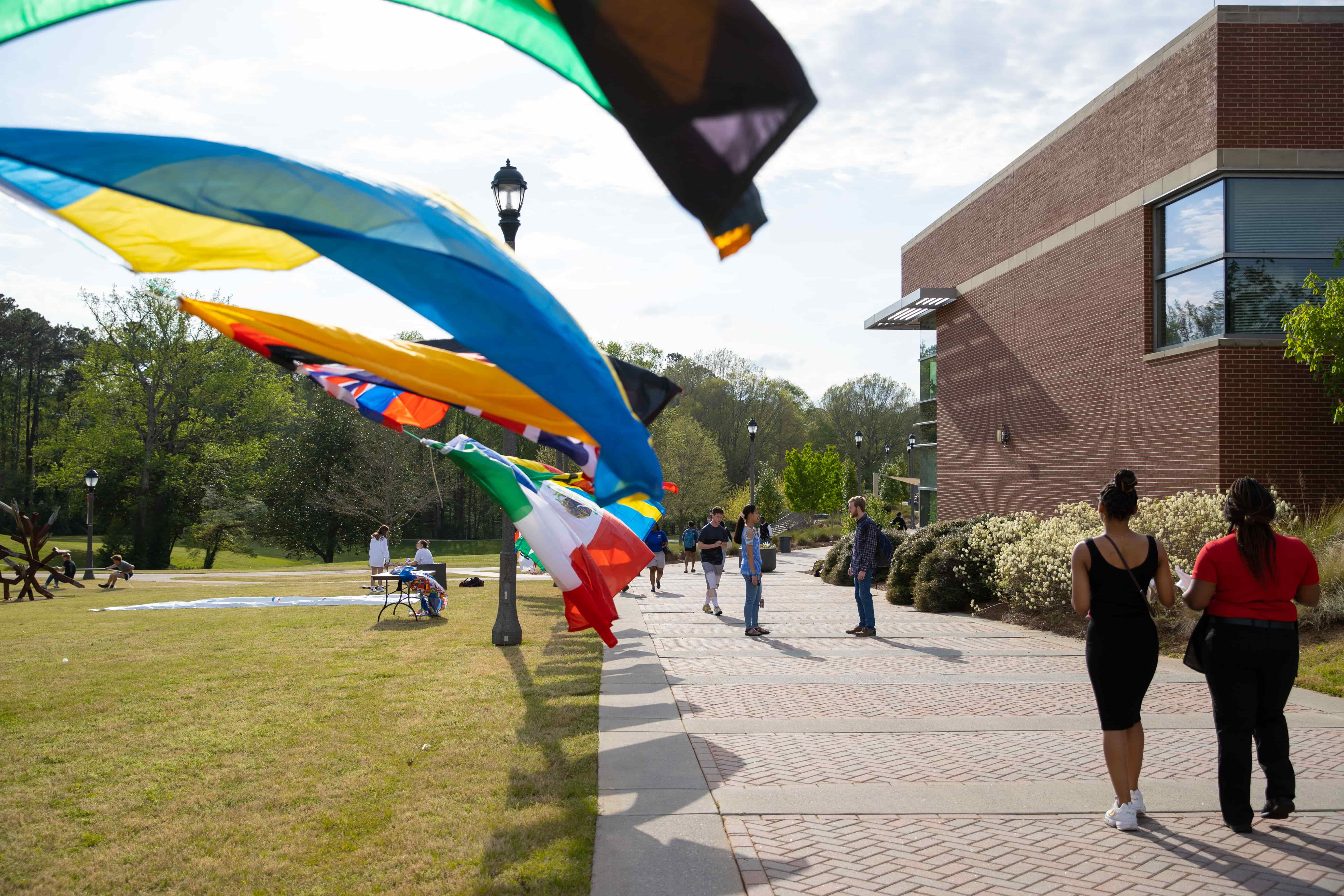 Flags from around the globe outside of the UWG Campus Center.