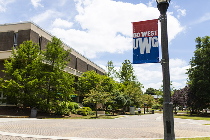 Oblique exterior view of Ingram Library