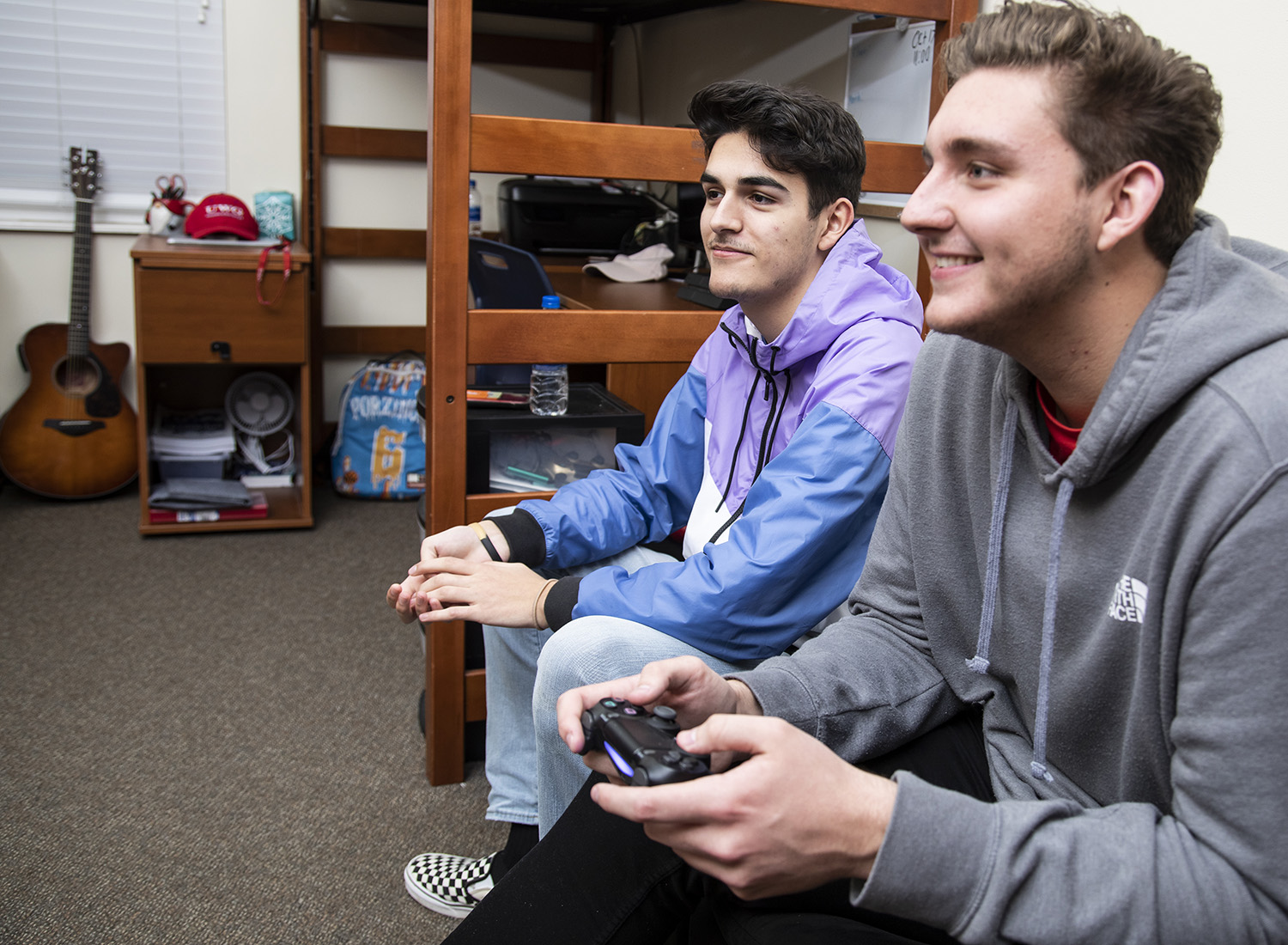 Student in a residence hall room