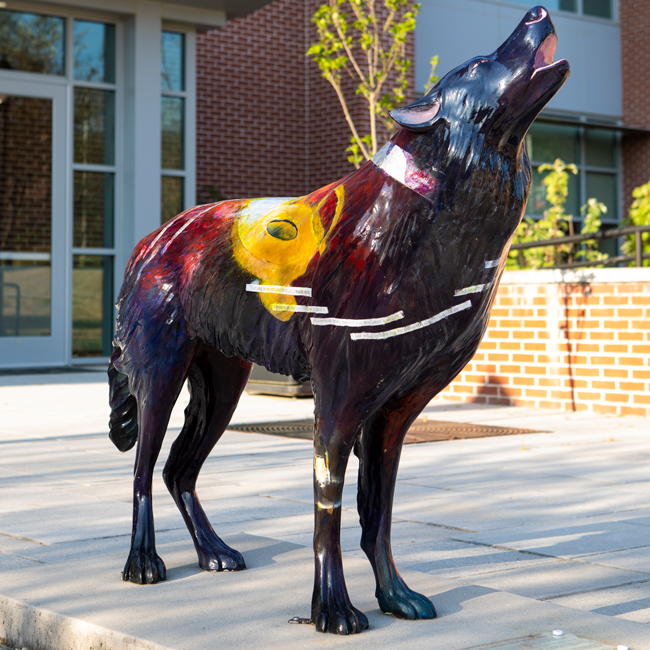 Photography of wolf statue on UWG campus