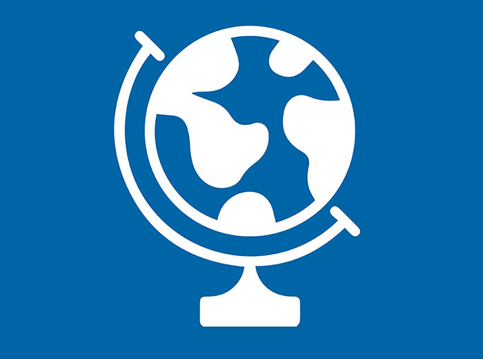 globe graphic on a blue background