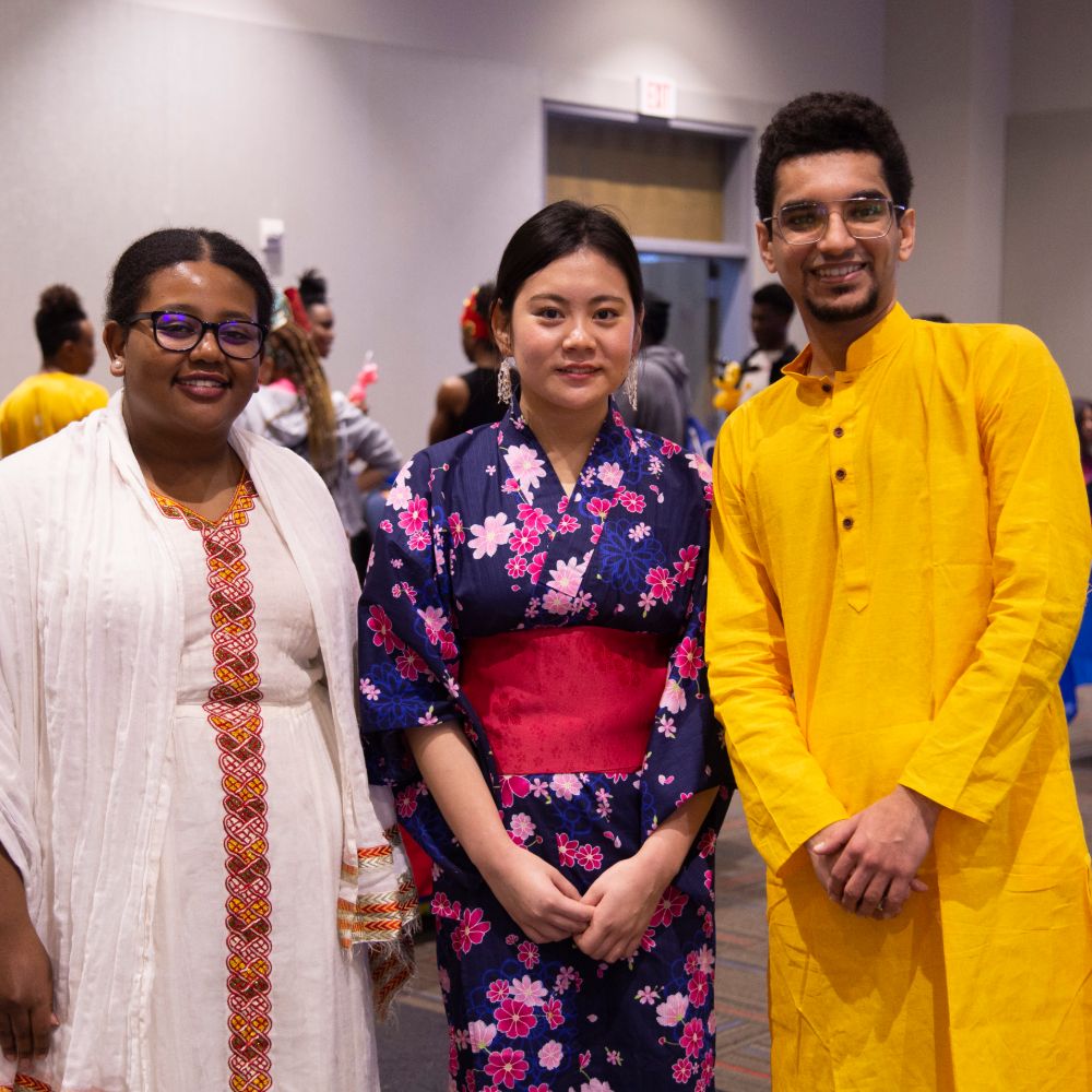 International students posing together for a photo.