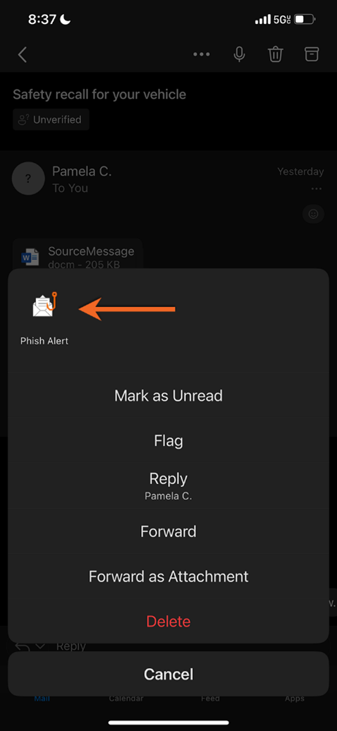 IOS Outlook Phish Report App IOS Outlook Phish Report App