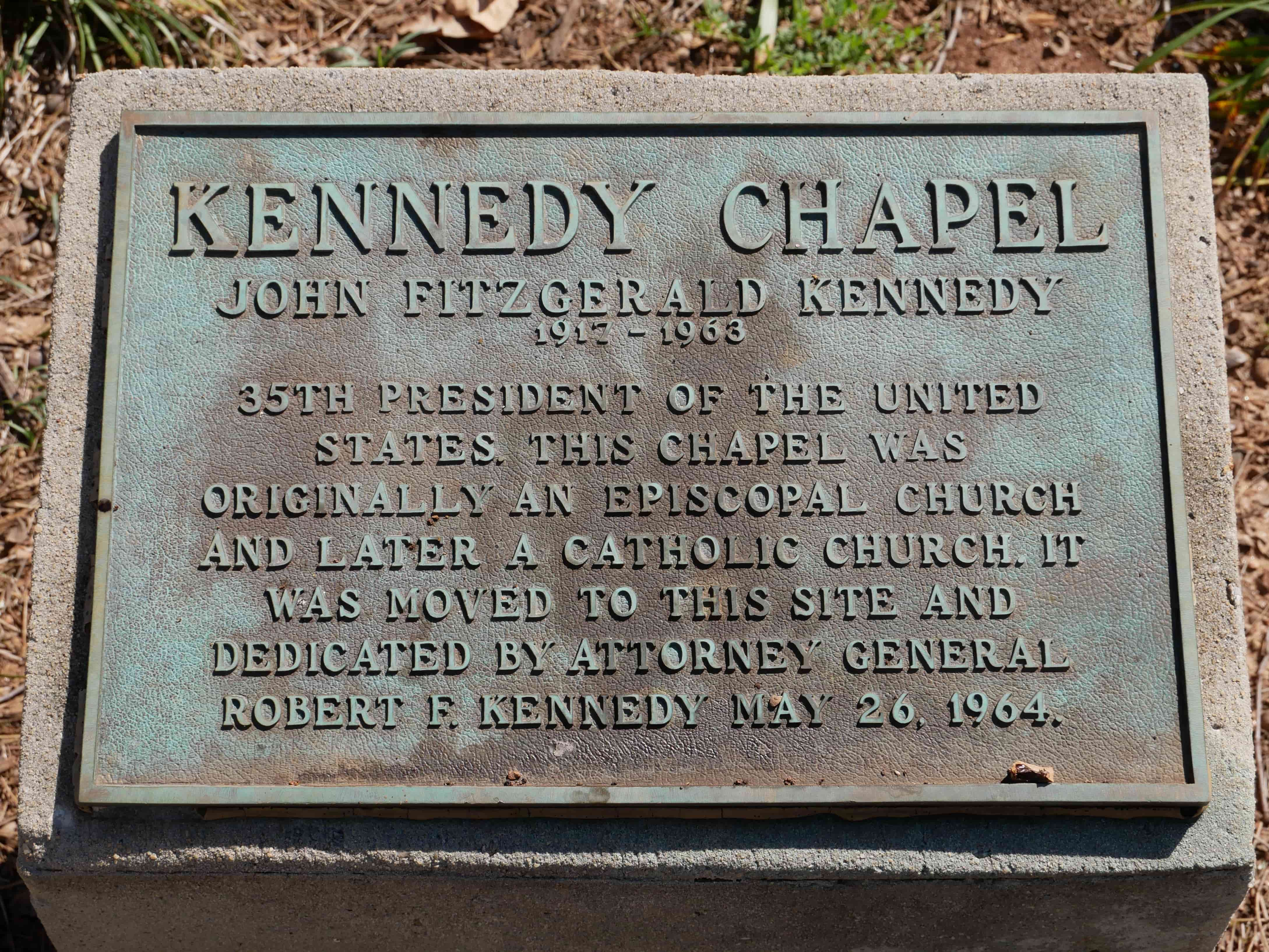 The Kennedy Chapel dedication plaque