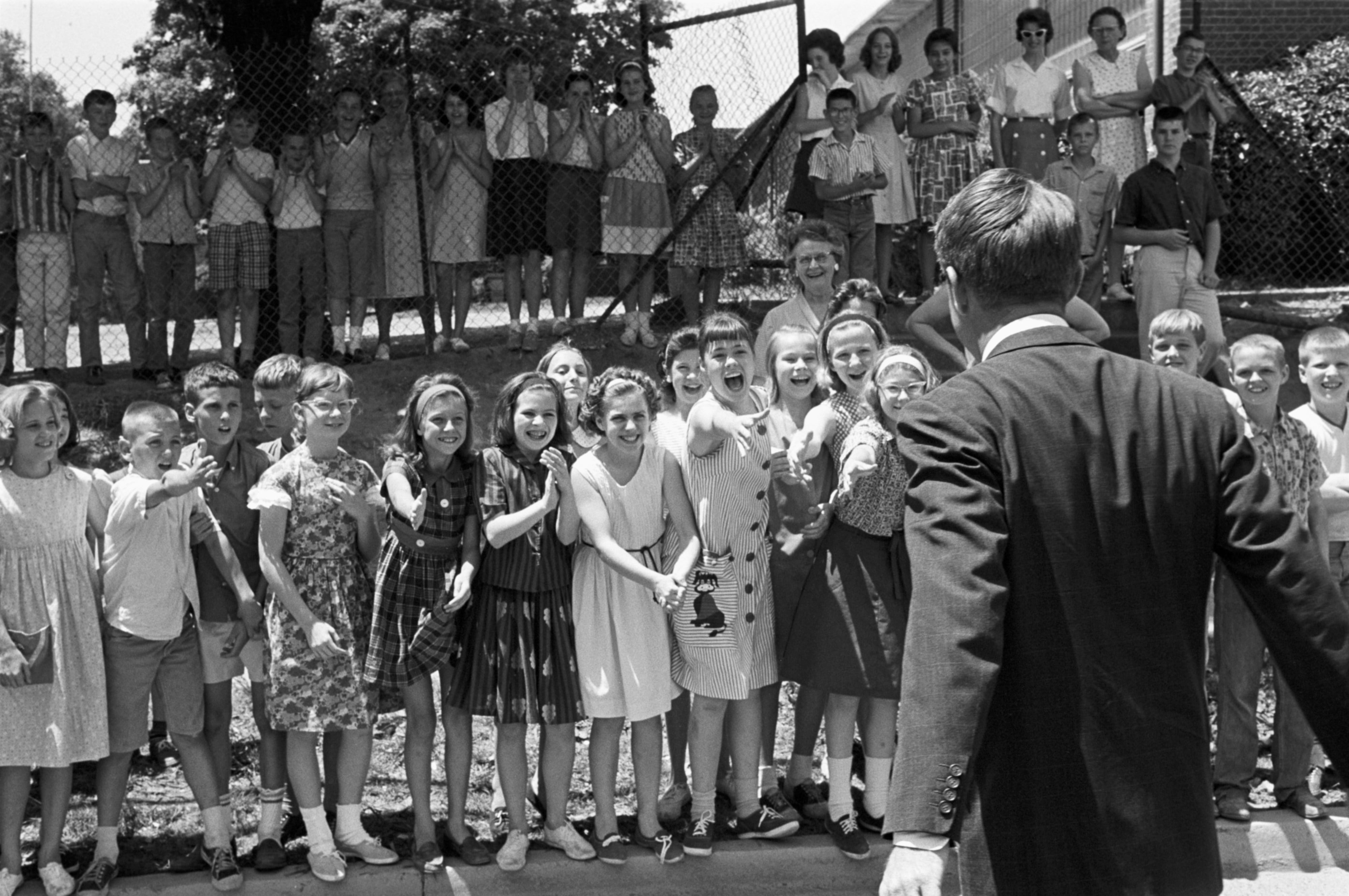 The children of Maple Street School greeting Robert Kennedy
