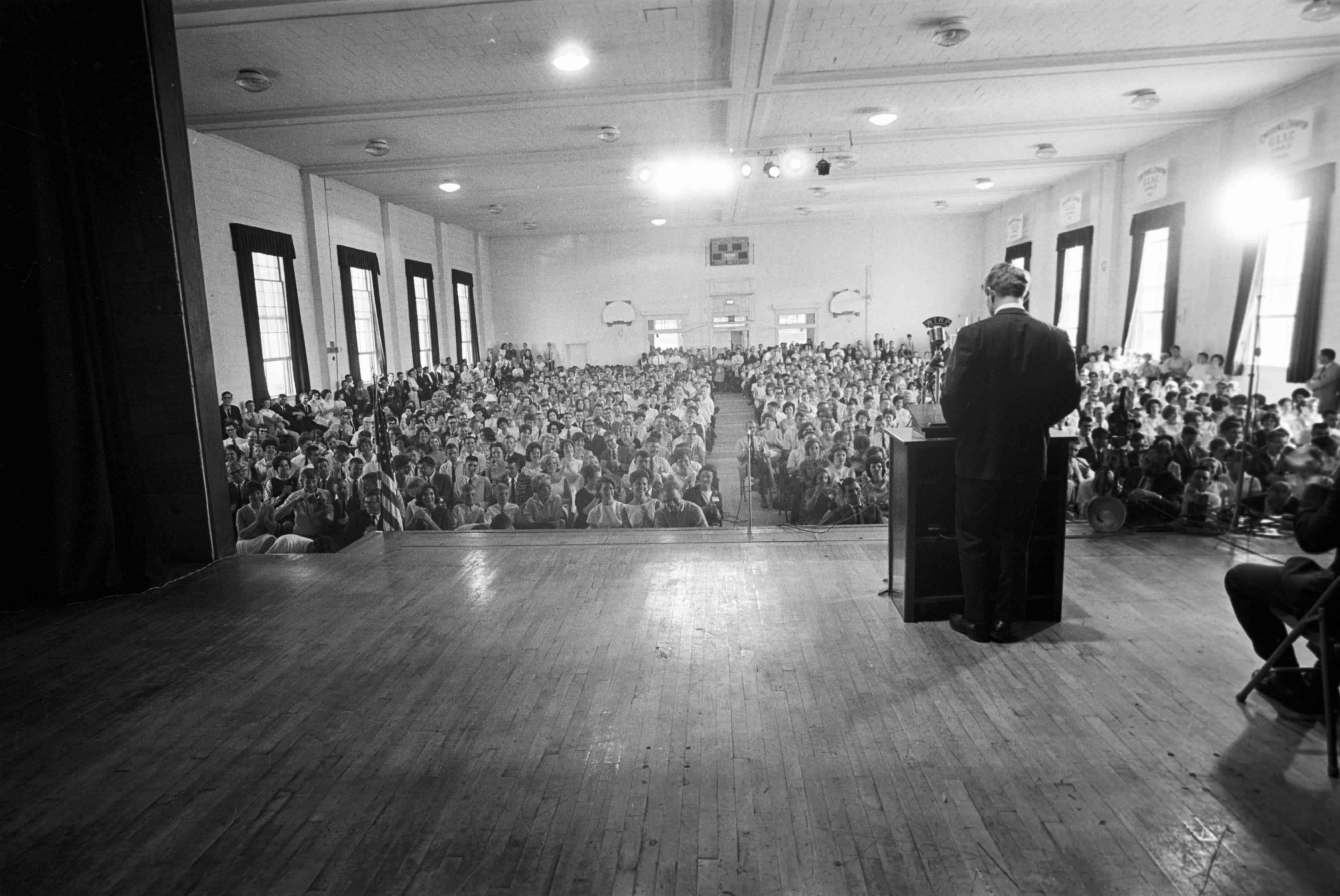 Robert Kennedy Standing before the university's student body