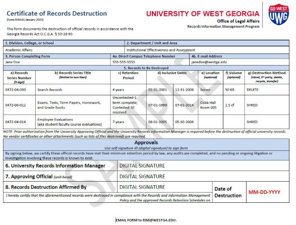 Sample Certificate of Destruction Form