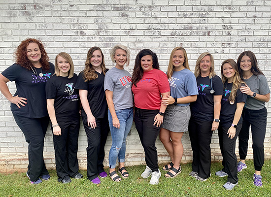 (L - R) Brittany Sleek, Brandi Parker, Tori Smith, Erika Smith, Dr. Allison Key, Sarah Grace Smith, Chasity Brock, Brianna Ricker, Sarah Sprayberry. Photo Credit: Gabby Liles.