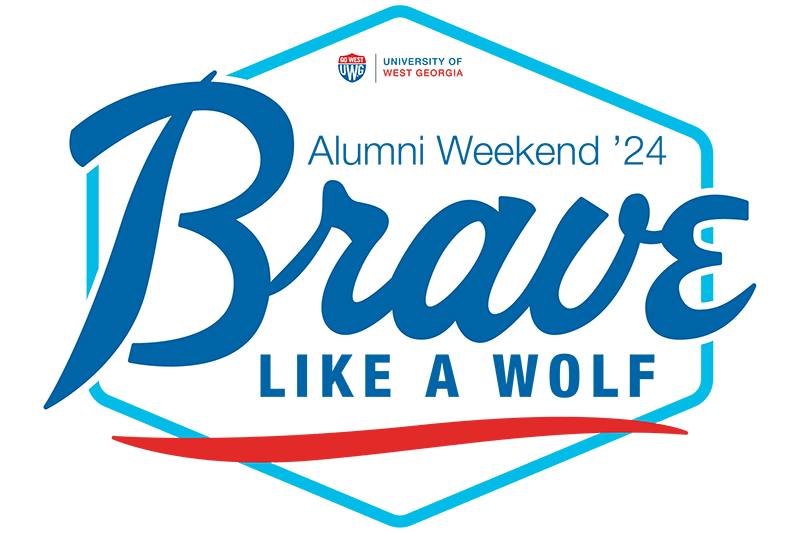 Graphic that reads Brave Like a Wolf - University of West Georgia Alumni Weekend ’24