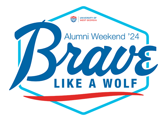 Graphic that reads Brave Like a Wolf - University of West Georgia Alumni Weekend ’24