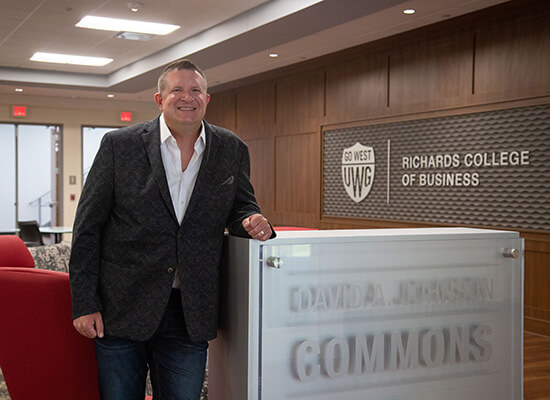 UWG alumnus David Johnson at the David A. Johnson Commons in the Richards College of Business