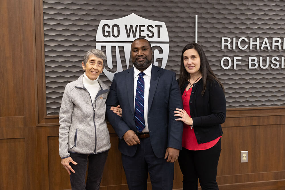 L to R: Carmen Andreu de Susach; Dr. Christopher Johnson, UWG Richards College of Business dean; and Sara Wofford