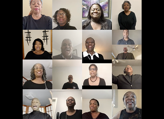 A screenshot of United Voices Gospel Choir members at their virtual reunion