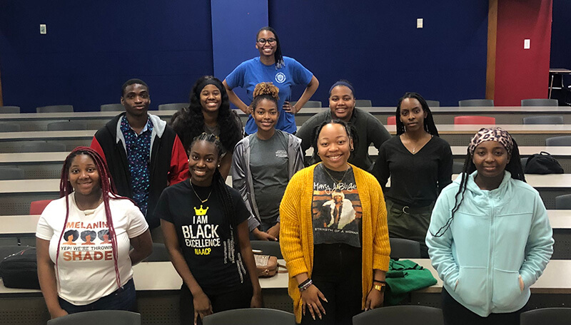 Front row, L to R: Elysia Jefferson, D'Mecia Harper, Sania Johns, and Blessing Olademo. Middle row, L to R: Gabriel Kanife, Katlyn Johnson, Darika Barnes. Third row, L to R: Ariana Averette and Cristiann Hutchinson. Last row: Stannetta Evans