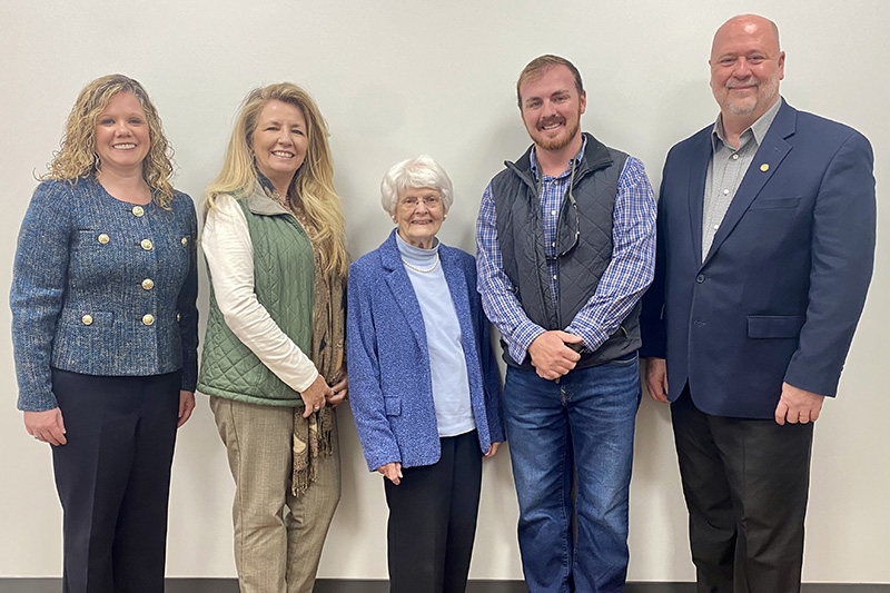 L to R: Dr. Karen Owen, dean of UWG’s University College; Anita L. Saunders, UWG manager of travel services; Dr. Martha Ann Saunders; Jake Saunders; Dr. David Newton, UWG professor and senior fellow for student success