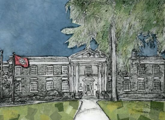 Watercolor of UWG Newnan by art student Desteny Pelcastre