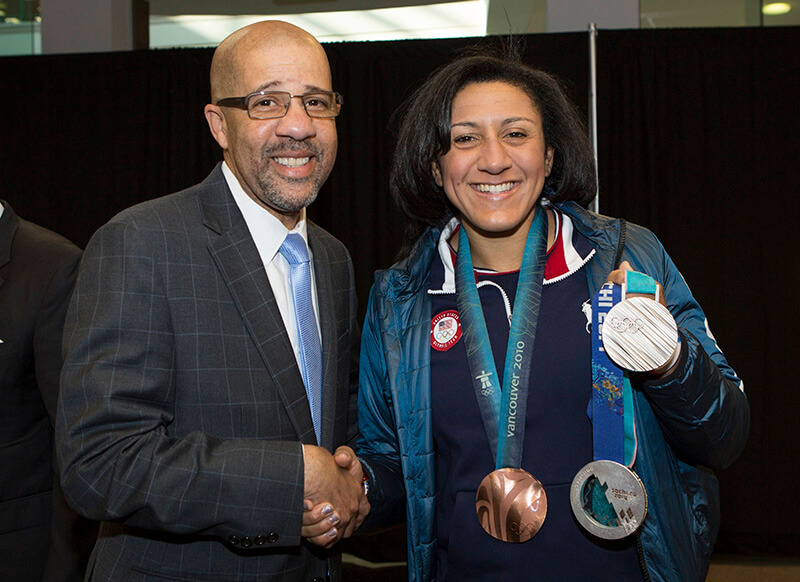Trent North with Olympian and Douglas County School System alumna Elana Meyers Taylor