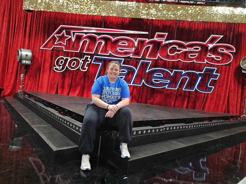Amanda Badertscher on the set of America's Got Talent