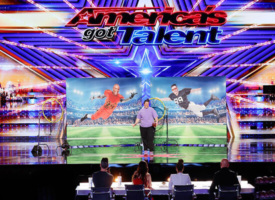 Amanda Badertscher on the set of America's Got Talent