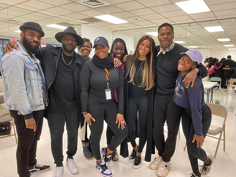 Smith (left) with Blitz Bazawule, Tiffany Burgress, Fantasia Taylor, Aba Arthur, Ciara Wilson, Coleman Domingo and Phylicia Pearl on the set of “the Color Purple”