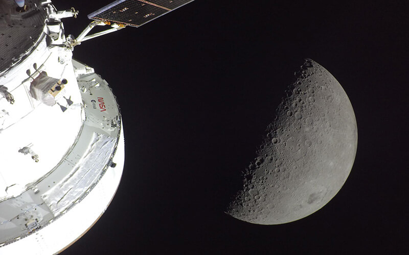NASA spaceship and the moon