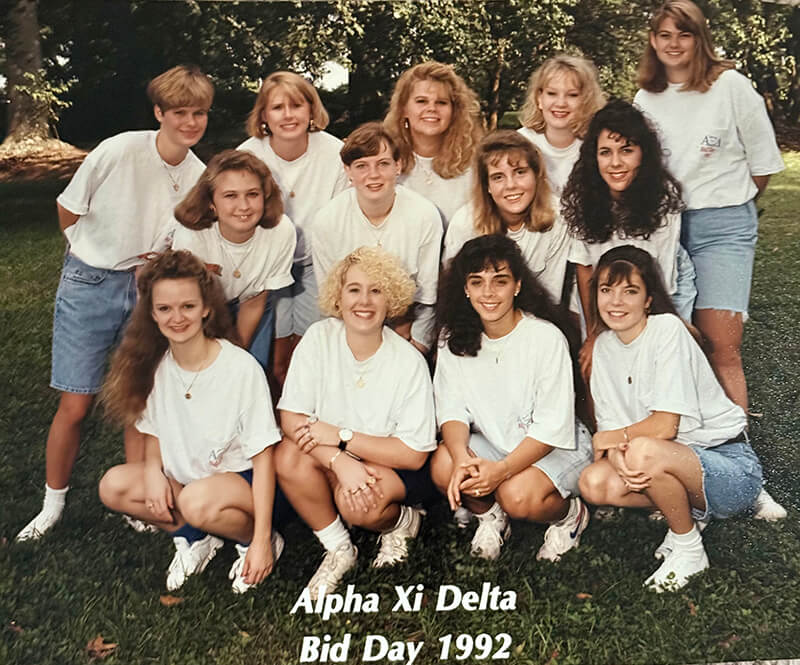 Crawford and Alpha Xi Delta sisters in 1992