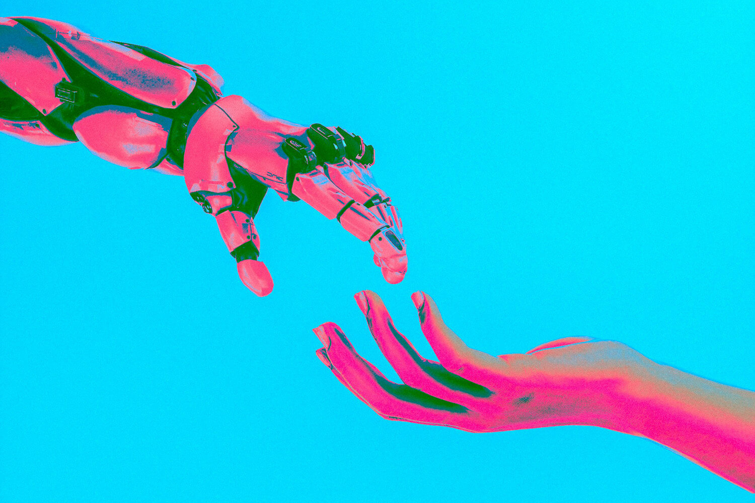 Robot arm reaching out for human hand