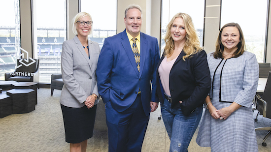 (L-R) Dr. Meredith Brunen, vice president for University Advancement, CEO of UWG Foundations; Dr. Bradford Yates, professor and dean of UWG’s School of Communication, Film, and Media; Amanda Lucey, chief executive officer for The Partnership; and Nichole Fannin, executive director of development for UWG. 