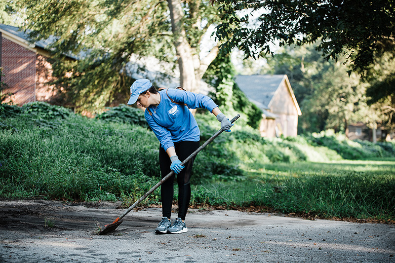 a student street sweeping