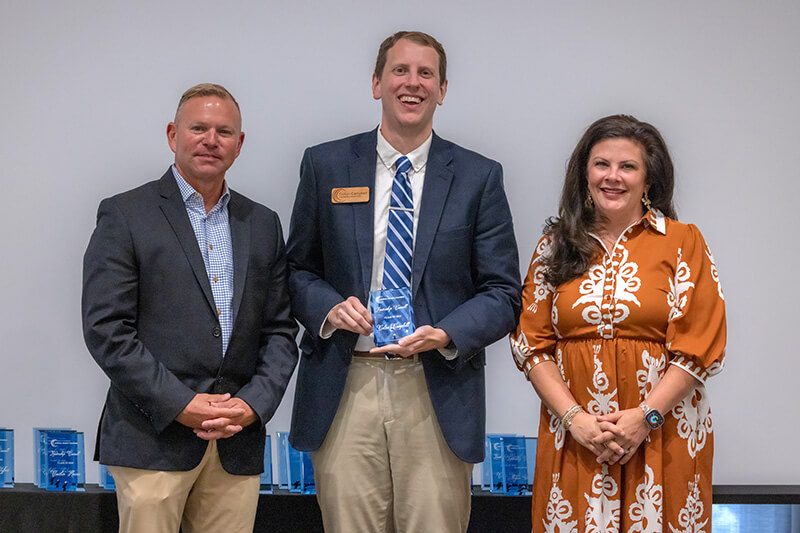 L t R: Brian Dill, president and CEO, Carroll County Chamber; Colton Campbell, assistant vice president of communications, UWG; Dr. Allison Key, chairman, Leadership Carroll