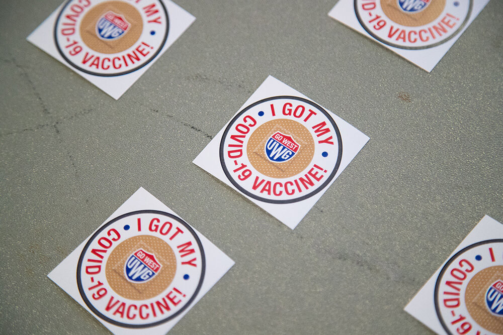Stickers that read I got my COVID-19 vaccine