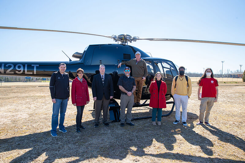 L to R: Dr. Duane Yoder, chair of UWG’s Department of Computing and Mathematics; Dr. Anja Ramshagen, UWG professor of computer science; Dr. Brad Yates, dean of UWG’s School of Communication, Film, and Media; Rob Peurifoy; Lance Toland; Amber Rogers, UWG student; Quintibius Johnson, UWG student; Shawn Carter, UWG student