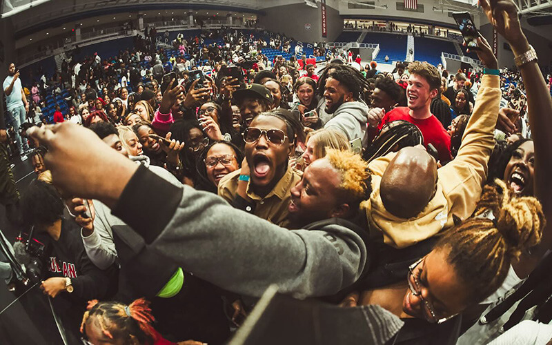 A crowd celebrates at UWG Homecoming 2023