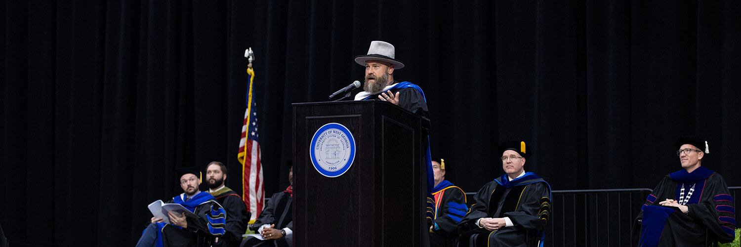 Zac Brown speaking at UWG Spring 2023 Commencement, where he received an honorary degree